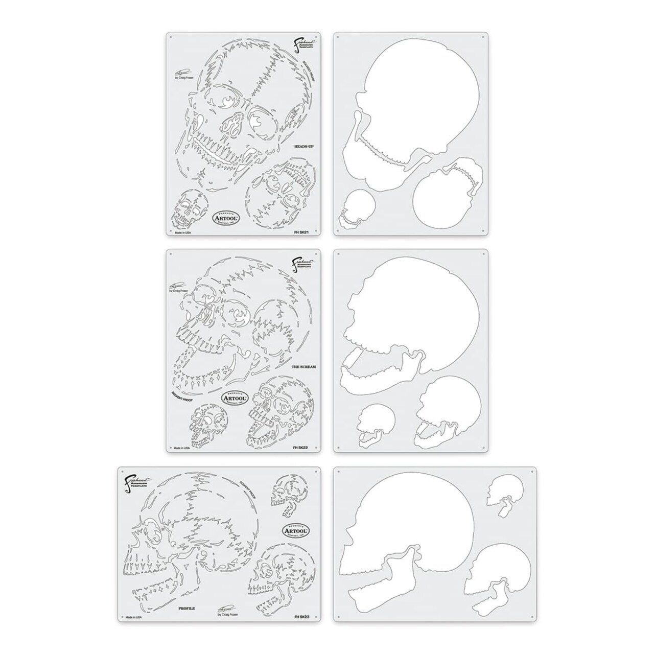 Iwata Artool Freehand Template - Set of 3, Horror of Skull Master
